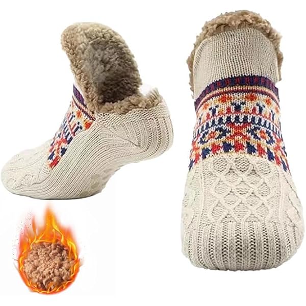 Chaussettes Pantoufles Hiver Pour Homme - Doublure Polaire Antidérapante - Taille 39-42 - Confort Chaud Noël (Noir Avec Tête)