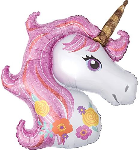 Lomila Pack of 5 Unicorn Foil Birthday Balloons Large Children's Party Balloons Helium Balloons Unicorn Balloons Super shape Balloon Giant Balloon Unicorn Rainbow Magical Pink 34" x 46" (Magical)