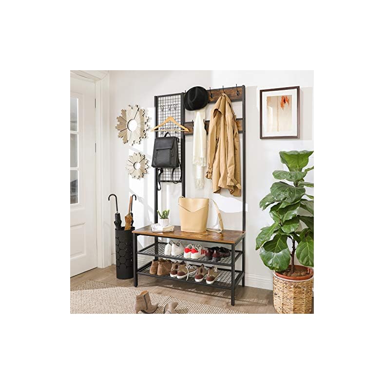 VASAGLE große Garderobenständer mit Sitzbank, Kleiderständer mit 9