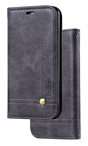 Funda Huawei Y6 2017 Funda Huawei Y5 2017  Ferlinso Carcasa Cuero Retro Elegante con ID Tarjeta de Cr  dito Tragamonedas Soporte de Flip Cover Estuche de cierre magn  tico para Huawei Y5 2017   Y6 2017  Gris 