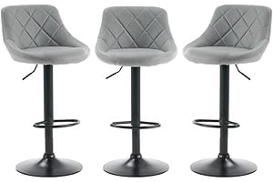 MILLIES DESIGN Set of 3 matching CORDOBA Bar Stools Set with Backrest, Leatherette Exterior, Adjustable Swivel Gas Lift, Black metal parts for Breakfast Bar, PACK OF 3 ! (GREY)
