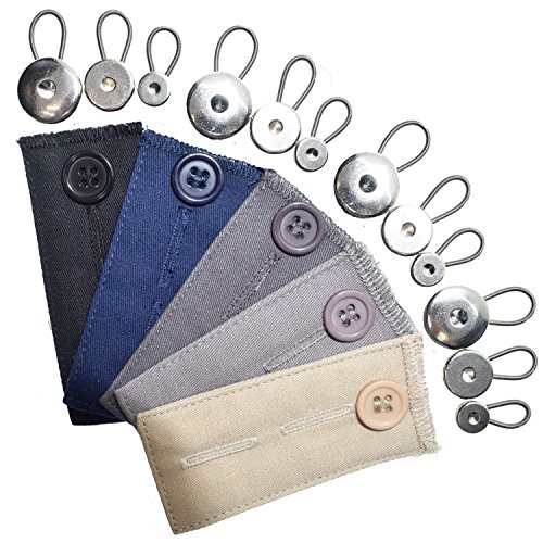 17-pack Button Extender set - 8 x Spring metal Button waist Extender, 4 x collare Extender, 5 x cotone Button estensori per pantaloni, camicie, gonne, jeans