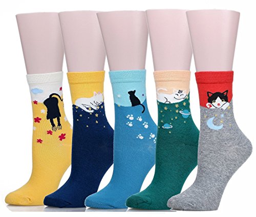 Preisvergleich Produktbild 5 Paar Damen Baumwolle Bunt süß katze Socken