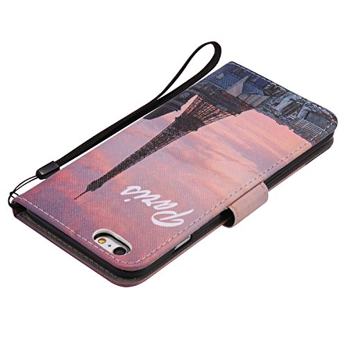 Feeltech iPhone 6 Plus/6s Plus Hülle PU-Leder und Brieftasche Bunte Muster Fall mit Magnetverschluss, Hybrid-Kickstand mit Stand-Funktion, schlagen Sie schützende weiche TPU Stoßstangenabdeckung und Kreditkartenhalter für iPhone 6 Plus/6s Plus Handgelenk Bügel-Buch-Art-Geldbeutel-Tasche mit 2 In 1 Berühren Sie Stift – Turm - 5