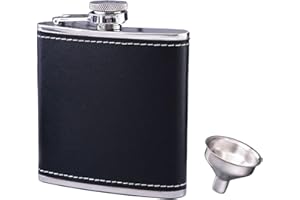 Tuxiaobu Fiaschi per Liquore All'aperto, Shot Flask, 6 Oz in Acciaio Inossidabile con Imbuto, 100% a Prova di Perdite, Regali per Gli Uomini, per Il Regalo della Festa del papà - Pelle Nera