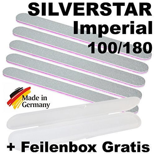 SET – 5x Profi Nagelfeile Silverstar Imperial Long-Life – Körnung 100/180 + GRATIS Feilenbox – Profi-Studio-Feile - 2