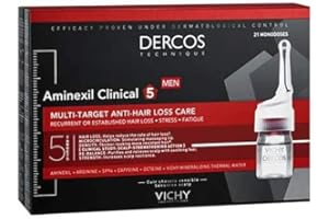 Vichy Dercos Aminexil Intensive 5 Uomo, Trattamento Anti-Caduta Multi-Azione, Fiale Monodose, Per Tutti i Tipi di Capelli, Effetto Rinforzante, Con Aminexil, Arginina, SP94, Vitamine PP-B6, 21x6 ml