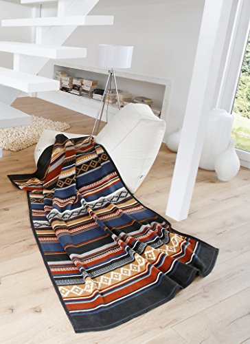 Biederlack Wohn- und Kuscheldecke, 60 % Baumwolle, Veloursband-Einfassung, 150 x 200 cm, Blau/Braun, Orion Cotton Adventure, 646286 - 2