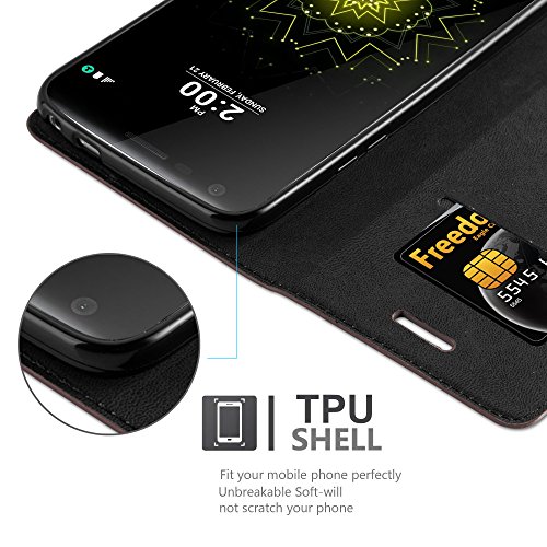LG G5 Funda Estilo Libro de Cuero Sint  tico en MARR  N CAF   de Cadorabo  Dise  o IM  N INVISIBLE      Cubierta Protectora con Cierre Magn  tico  Tarjetero y Funci  n de Suporte     Protecci  n Carcasa Caja Etui Case Cover