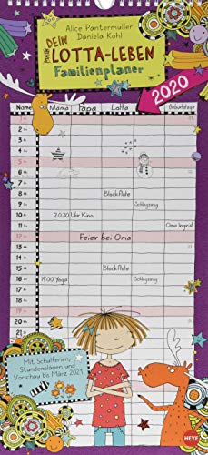 Lotta-Leben Familienplaner. Wandkalender 2020. Monatskalendarium. Spiralbindung. Format 21 x 45 cm