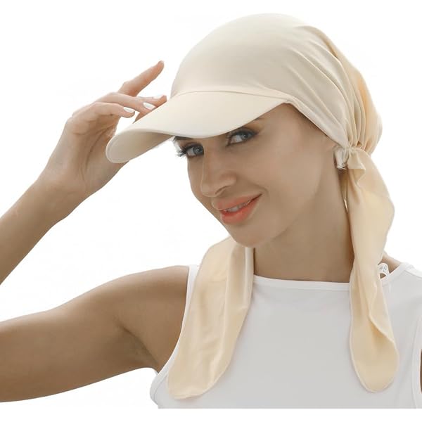 Foulard pour femme - Pour la perte de cheveux - Avec visière - Bandana - Pour l'été - Style rétro - Anti-UV - Pour golf, tennis, baseball, bleu, taille unique