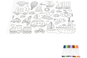 Sensory Junction Silicone Washable Colouring Placemat for Kids| Includes 1 Set of Colourful Pens Wipe Clean Reusable Eco-Friendly Colouring Pad (Vehicle - Single)