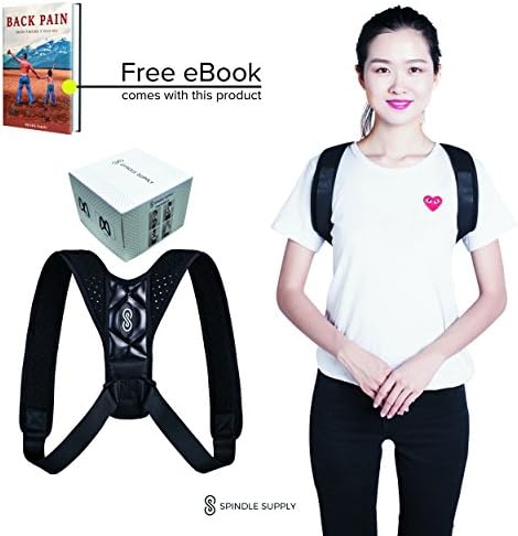 Back Posture Corrector for Men and Women, now with FREE e-book - Spinal, Shoulder and Clavicle Support Brace Improve Bad Posture, Thoracic Kyphosis, Shoulder Alignment, by Spindle Supply
