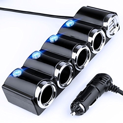 KFZ 12V/24V Auto Verteiler 6 Fach – 4x Zigarettenanzünder Adapter mit 2x USB Ladegerät 120W + Kabel 2in1 microUSB/Lightning für Handy Smartphone GPS Navigation – Ladesteckdosen LED - 2