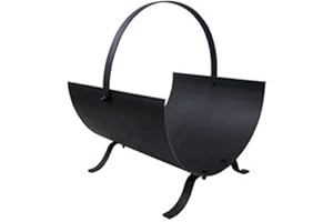 ANK Modern Firewood Log Rack Round Fireplace Stand Holder Storage Support Steel Black Solid Log Holder Approx. Measurements: H43 x W36 x D31cm