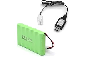 NEWASHAN 2400mAh 7,2V recargable Ni-MH AA batería para RC coche eléctrico Monster Truck camión construcción volquete blindado radio control pilas batería con cable USB cargador (enchufe KET)