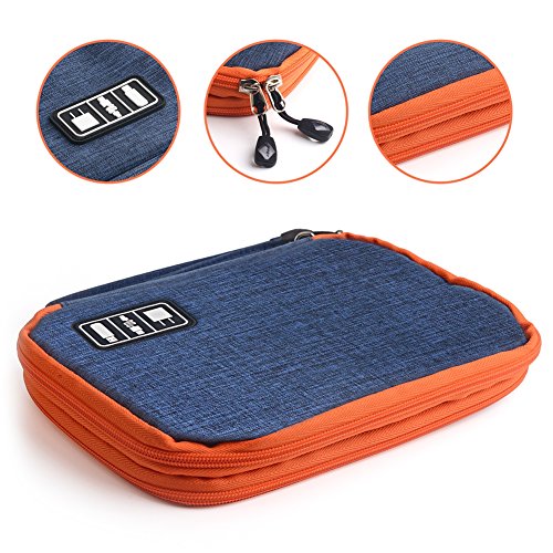 Zuoao Universal Organiser Tragbar Veranstalter Reise Tragen Fall Case Reisetasche Organisator Tasche mit Doppelschichte für Elektronikzubehör, iPad Mini,USB Kabel ,Speicherkarten (Blau Groß) - 3