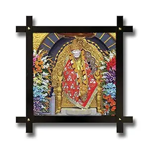 Poster N Frames Cross Wooden Frame Hand-Crafted with Photo of Sai Baba Size (16.5x16.5inch,Wood,Multicolour)