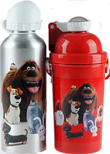 Set Of 2 Life Of Pets School Drinking Flask - Flip Top Spout / Metal Drinking Bottle