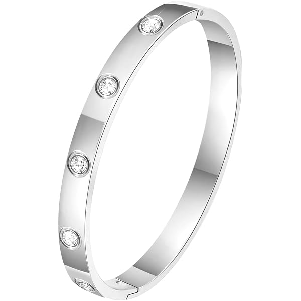 Flongo Bracciale Donna In Acciaio Inox Lucido Con Zirconi – Catena Rigida 17 Cm, Regalo Compleanno