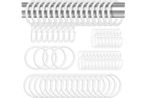 Heyu-Lotus 50 Stück Metall Vorhangringe Gardinen Ringe Vorhang Hängend Ringe und 50 Stück Kunststoff Gardinenhaken für Fenster Tür Duschvorhänge, 30 mm Innendurchmesser