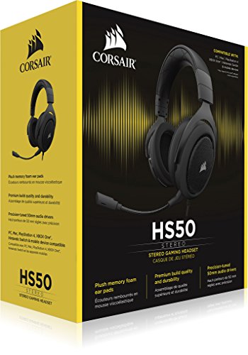 Corsair HS50 Stereo - Auriculares Gaming con micr  fono Desmontable  para PC PS4 Xbox Switch m  vil   carb  n