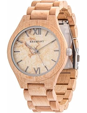 OLIVER REDMONT Holzuhr aus echtem Ahorn-Holz | Marmor-Ziffernblatt | WHITE MARBLE EDITION | Edle Geschenk-Verpackung...