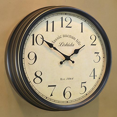 Pingofm American-style living room mute wall clock continental style Metal hanging table antique wall clock wall clock,B