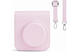 Rieibi Tasche für Instax Mini 12 – PU Leder Tasche für Instax Mini 12 Sofortbildkamera – Abnehmbare Tasche mit verstellbarem Schultergurt – Pink