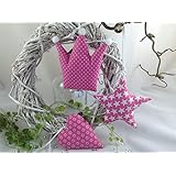 3 tlg. Deko-Set, Herz-Stern-Krone, in pink/weiß