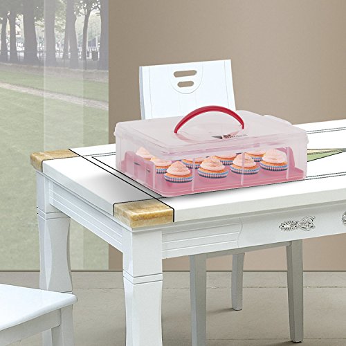 amzdeal 3 Etagen Kuchentransportbehälter 36 Cupcakes Behälter Tragbarer Transportbox für Kuchen, Cookies, Torten, Muffines Rot - 8