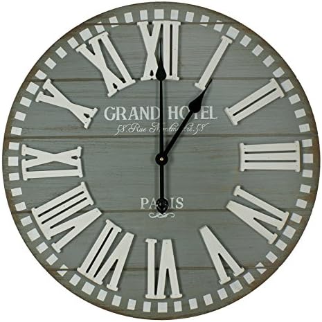 Vintage Style Grand Hotel Wall Clock Blue-Grey Planks w Roman Dial 60cm