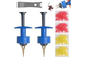 Realure 1100 Anelli con Micro Esche Rosse in Gomma Gialla, con 2 Pezzi di Pellet Bait Bander, Accessori da Pesca per Il Fissaggio Rapido di Esche, Pellet, Falena d'Api, Verme (Blu)