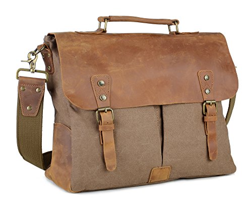Gootium Vintage Umhängetasche Canvas Leder Messengertasche Schultertasche Laptoptasche Notebooktasche - 2