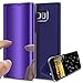 Produktbild HMTECH Galaxy S6 Hülle Luxus Spiegel Mirror Makeup magnetisch PU Leder Schutzhülle Handytasche Shell Tasche mit Standfunktion Flip Hard Case Cover Hülle für S6,Purple Mirror PU