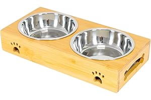 Edipets, Karmnik dla psa dla kota, pojedyncza płyta, podwójna, potrójna poidła, wyjmowana z ceramiki lub stali nierdzewnej, antypoślizgowa podstawa bambusowa