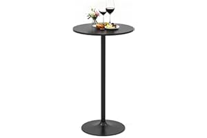 LIFEZEAL Tavolo da Bar Alto, Rotondo, Tavolino da Cocktail, da Divano, Altezza Regolabile, Telaio in Acciaio, Moderno, Pub, Bistrot, Cucina, Soggiorno, Balcone, 60x56-101,5cm, Max 55kg (1, nero)