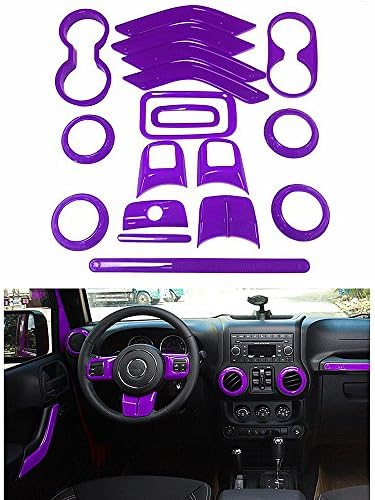 18 Pcs Full Set Interior Decoration Cover Trim Decorative Strips(Air Conditioning Vent &amp; Door Inner Handle &amp; Copilot Handle &amp; Steering Wheel Cover Trim Kits &amp; Armrest Keyhole Cover &amp; Gear Shift Cover &amp; Cup Holder) (Purple)