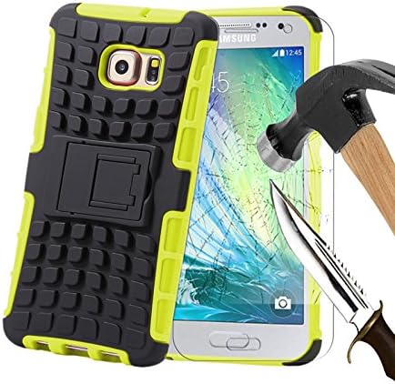 For Samsung Galaxy J3(2017), Armor Case Tough Rugged Shock proof Armorbox Dual Layer Heavy Duty Carrying Hybrid Hard Slim Protective Case For Galaxy J3(2017) (with Kickstand) + Tempered Glass Screen Protector-Green