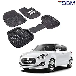 BBM Plastic Car Floor Foot Mats 3D/4D Comes with Durable Material Complete Set Compatible with Maruti Suzuki Swift Year 2018 2019 2020 [Black]