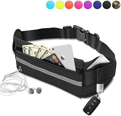 COCOFLY Running Belt Waist Bag Adjustable Fanny Pockets Pack Water Resistant Reflective Adjustable Waistband fit Hiking Running Cycling Camping Climbing Travel phone protection