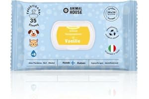 Animal House Dufttücher 35 Stück: Hypoallergene und biologisch abbaubare Feuchttücher für die tägliche Reinigung von Hunden und Katzen (35, Vanille)