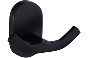 BOOKARROW Matte Black Bathroom Towel Hooks, Wall Mounted Heavy Duty Robe or Door Hook, Screw Fixed Coat Hanger in Bedroom or Kitchen 7113B