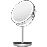 Auxmir Espejo Maquillaje con Luz, Aumento 1X / 10X, Espejo Sobremesa Recargable USB 1800mAh, Giratorio 360°, 3 Colores y Bril