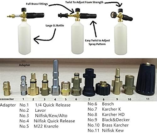 Saverschoice UK Premium Snow Foam Lance With Huge Choice Pressure Wash Fittings Including Karcher, Nilfisk, Kew, Alto, Lavor, Bosch and Kranzle. Genuine Brass Fittings (Karcher HD)