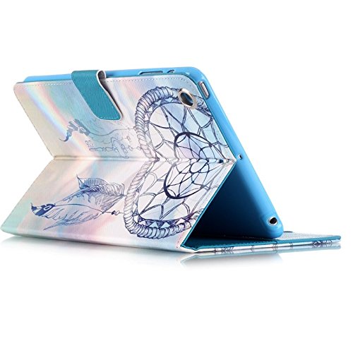 Etsue für iPad Air/iPad 5 [Blau Feder Campanula] Ledertasche Case Hülle,Bunte Retro Painted Leder Schutzhülle Silikon Back Case Smart Wallet Case Flip Folio Cover Etui Schale mit Standfunktion Kartenfächer Magnetverschluss für iPad Air/iPad 5 + 1x Glitzer Staub Stecker + 1x Blau Eingabestift - 2