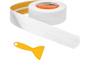 Flintronic Joint Salle de Bain, 5m*38mm (19+19mm) Bande Etancheite Autocollante, Ruban D'étanchéité Auto-Adhésif en PVC pour Baignoire, Salle de Bain, Cuisine, Anti-moisissure, Calfeutrage(Blanc)