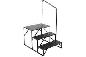 VEVOR Marchepieds pour Camping-Cars 3 Marches, Escabeau de Caravane Charge 199,58 kg, Acier au Carbone Épaissi, avec Main Courante, Antidérapant pour Entrée et Sortie en Toute Sécurité, pour Remorque