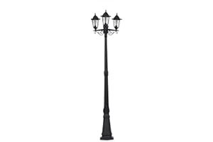 MiniSun | Traditional Victorian Style 1.95m Black 3 Way IP44 Outdoor Garden Lamp Post Light Complete with 15w LED GLS Bulbs [6500K Cool White] | Outdoor Lights & Home/Garden Improvements Essential