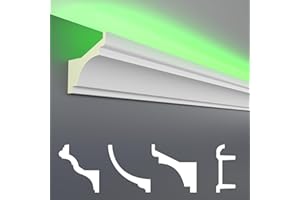 Perfiles de estuco HEXIM LED paquetes de ahorro - Iluminación indirecta con tiras de techo de PU, ligeras y opacas- (30m LED-2) Punto de esquina de decoración en el interior